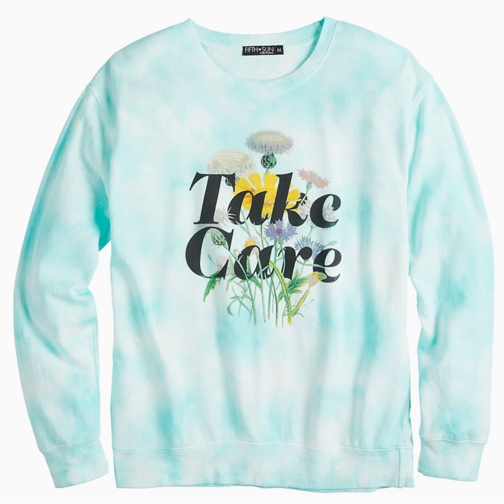 "Take Care" Dandelion flower Turquoise crewneck  Sweatshirt